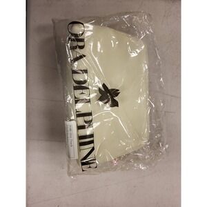 ORA DELPHINE Olive Pouch Gardenia Leather Cosmetic Bag Clutch Purse Floral Ivory